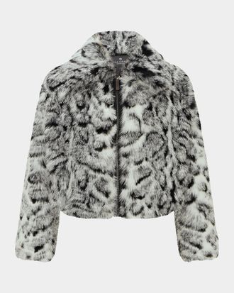 Gorski Faux-Fur Fox Snow Leopard-Print Zip Jacket