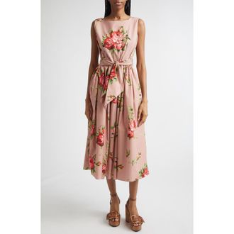 Dolce & Gabbana Rose Bouquet Print Gathered Cotton Poplin Dress in Bouquet Rose F.rosa at Nordstrom, Size 10 Us