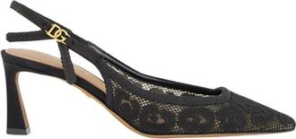 Dolce & Gabbana Zwarte Kant Slingback Pumps - Dames - Pumps - Zwart - 38 EU - Katoen - Schoenen