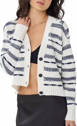 Autumn Cashmere Cropped V Neck Cardigan In White/navy