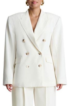 Naked Wardrobe Double Breasted Oversize Blazer in White at Nordstrom Rack, Size Medium