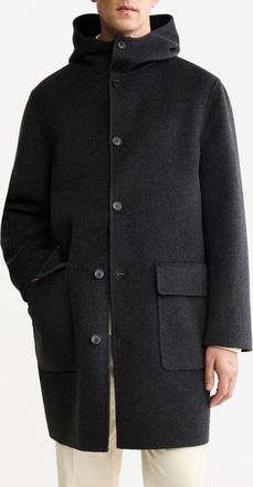 Mango Handmade Hooded Wool Blend Melton Overcoat in Medium Heather Grey at Nordstrom, Size X-Large