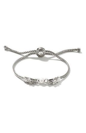 John Hardy Legends Naga Double Dragon Head Pearl Adjustable Bracelet in Silver at Nordstrom Rack, Size Large
