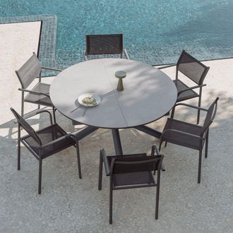 Sklum Set De Mesa 145-200x145 Cm Extensible En Aluminio Begur Y 6 Sillas De Jard&iacute;n Apilables Con Reposabrazos En Aluminio Olenia Sklum