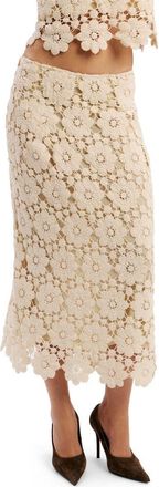Bardot Veneta Crochet Cotton Midi Skirt in Lite Beige at Nordstrom, Size Large