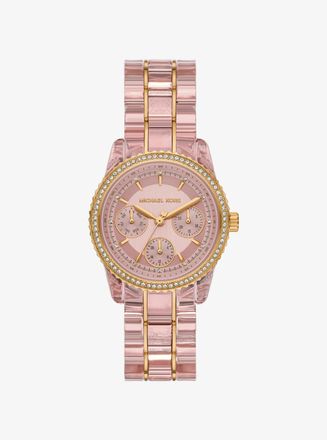 Michael Kors Ritz Pav&eacute; Pink-Tone and Acetate Watch