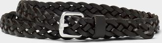 Simons Womens Square-buckle braided leather thin belt
