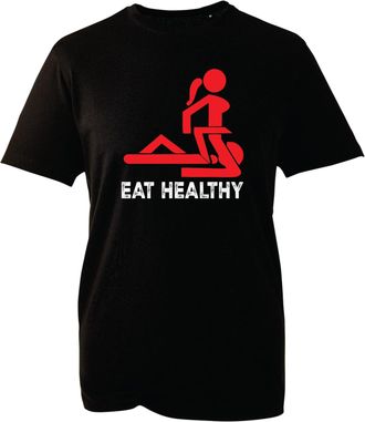 Generic Eat Healthy T-Shirt - Funny Adult Humor Tee, Sarcastic Fitness Joke Shirt, Playful Food Lover Gift for Men & Women (Black, S)