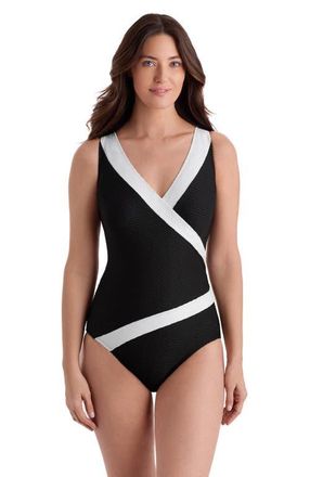 Longitude Pide Side Shirred Surplice Long Torso One-Piece Swimsuit in Texture Luxe at Nordstrom, Size 20