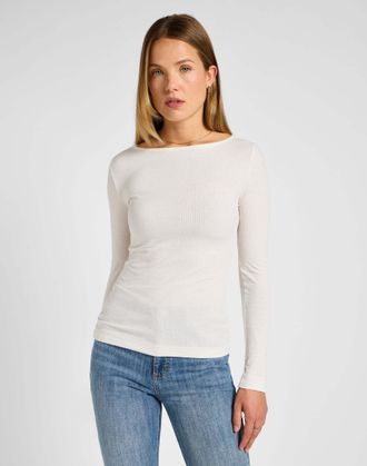 Lee Langarmshirt LEE Lee Langarmshirt Longsleeves Boat Neck Tee, Damen, Gr. L, beige, Obermaterial: 60% Polyester PES. 34% Viskose CV. 6% Elasthan EL., Sw