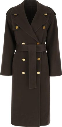 Alberta Ferretti Dubbele rij knopen jas - Dames - Jas met riem - Groen - S - Leer - Jassen