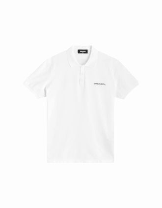 Dsquared2 Mens Dsquared2 Logo Print Piqu&eacute; Polo Shirt in White - Size: 42