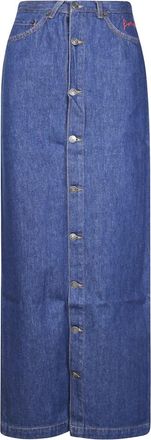 Fiorucci Geborduurde Denim Maxi Rok - Dames - Spijkerrokken - Blauw - W29 - Denim - Rokken