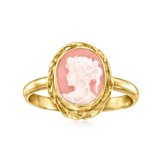 Ross-Simons Italian Pink Porcelain Cameo Ring in 18kt Gold Over Sterling