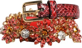 Dolce & Gabbana Womens Red Leather Daisy Crystal Embellished Waist Belt Cristal Real Brass Ayers