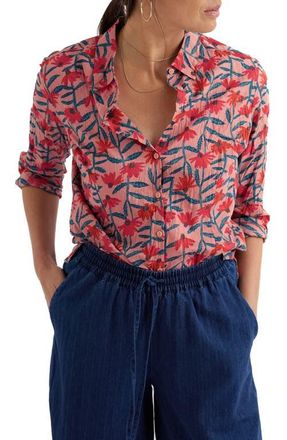 Seasalt Cornwall Larissa Floral Crinkled Organic Cotton Button-Up Shirt in Echinacea Stems Rosehip at Nordstrom, Size 14 Us