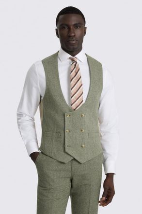 Moss Tailored Fit Sage Herringbone Waistcoat