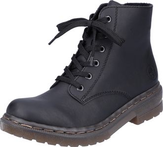 Rieker Schn&uuml;rboots RIEKER, Damen, Gr. 37, schwarz, Lederimitat, unifarben, Schuhe Schn&uuml;rboots, Schn&uuml;rstiefelette, Blockabsatz, mit Logopr&auml;gung