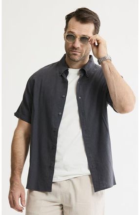 J.A.C.H.S. Linen Blend Short Sleeve Shirt in Asphalt at Nordstrom, Size Xx-Large