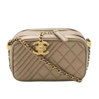 Chanel Pre-owned Leren Cameratas Brons Goud - Dames - Pre-owned - Beige - Maat: ONE Size Leer