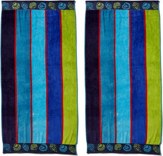 Home City Inc. Set of Two Sea Shells Blue Beach Towels