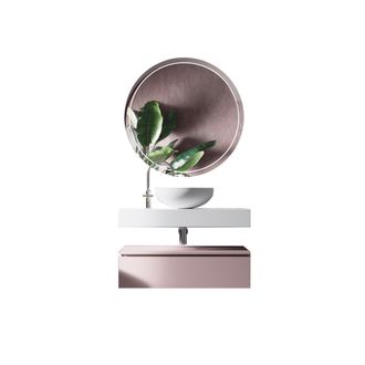 Aquadesign Mueble de ba&ntilde;o de 4 piezas en melamina blanco/rosa