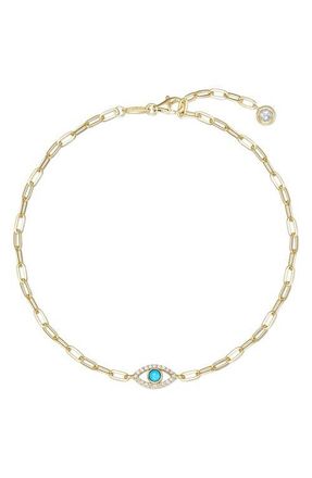 Lafonn Classic Evil Eye Reconstituted Turquoise & Simulated Diamond Anklet at Nordstrom, Size 10