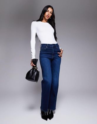 Good American Good True - Jeans dritti morbidi tecnici blu lavaggio scuro