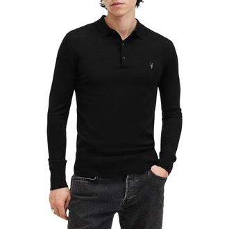 AllSaints Mode Merino Wool Polo Sweater in Black at Nordstrom, Size Xx-Large