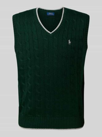 Polo Ralph Lauren Pullunder mit Zopfmuster und V-Ausschnitt in Dunkelgruen, Gr&ouml;&szlig;e S