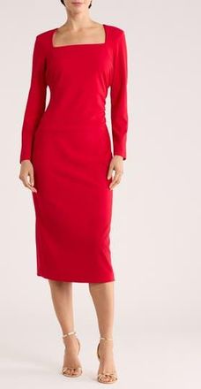 Calvin Klein Square Neck Midi Sheath Dress in Red at Nordstrom Rack, Size 14