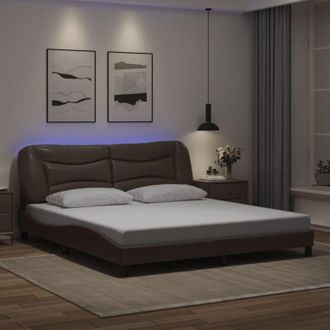 vidaXL Vidaxl - Estructura De Cama Con Luz Led Cuero Sint&eacute;tico Marr&oacute;n 180x200cm