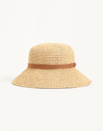 Valentino Garavani Cappello Bucket VLogo Signature In Paglia Ripiegabile Donna NATURALE/SELLERIA 55
