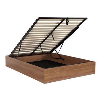Sweeek Cama con caj&oacute;n y somier de l&aacute;minas 140x190cm, decoraci&oacute;n madera, nogal