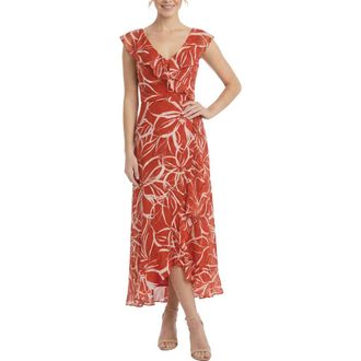London Times Ruffle Faux Wrap Maxi Dress in Tandoori Spice/Eggnog at Nordstrom Rack, Size 12