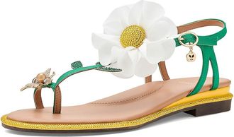 J. Rene&eacute; Dazee T-Strap Sandals Womens Wedge Shoes Green/White/Yellow : 7.5 M (B), Textile