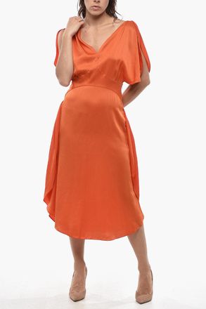 Stella McCartney Vestito Svasato PAULINA in Satin con Manica a Petali Stella McCartney
