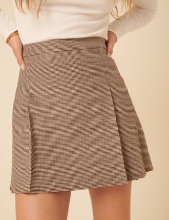 Nobody's Child Brown Heritage Check Pleated Mini Skirt