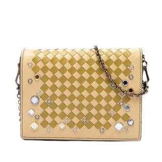Bottega Veneta Pre-owned Nappa Leren Crossbody Tas - Dames - Pre-owned - Beige - Maat: ONE Size Zijde