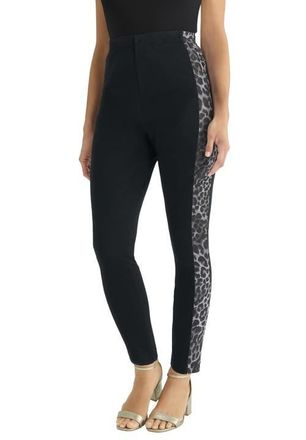 Jessica London Everyday Stretch Cotton Capri Legging in Black Painterly Cheetah at Nordstrom, Size 12