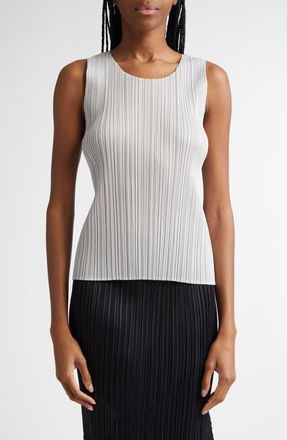 Pleats Please Issey Miyake Basics Pleated Sleeveless Top in Light Gray at Nordstrom, Size 3