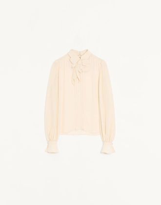 Valentino Top In Crepe De Chine Ricamato Donna VANIGLIA 36