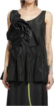 Simone Rocha Blouses, female, Black, Size: XS Tilted Neck Peplum Top