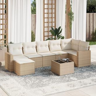 vidaXL Vidaxl - Juego De Sof&aacute;s De Jard&iacute;n Con Cojines Beige 8 Pzas Rat&aacute;n Pe