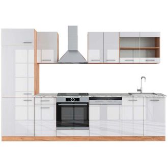 Vicco Mueble De Cocina R-line, Blanco Brillo Intenso/roble Dorado, 300 Cm, Et M&aacute;rmol
