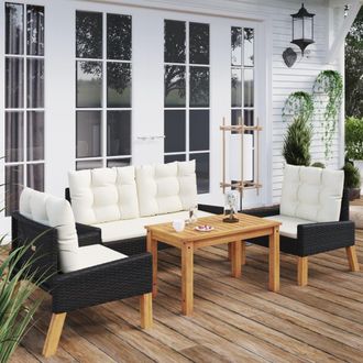 vidaXL Set De Muebels De Jard&iacute;n 4 Piezas Con Cojines Rat&aacute;n Pe Y Madera Vidaxl