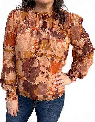 Fate Abstract Print Blouse Top In Brown Multi