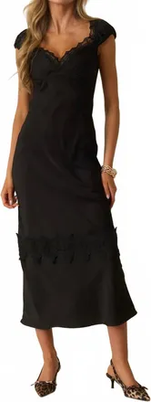 Minkpink Lace Trim Momento Bias Midi Dress In Black