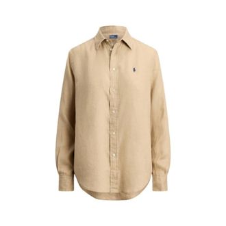 Polo Ralph Lauren Overhemden, Dames, Beige, L, Linnen, Chemise lin coupe droite