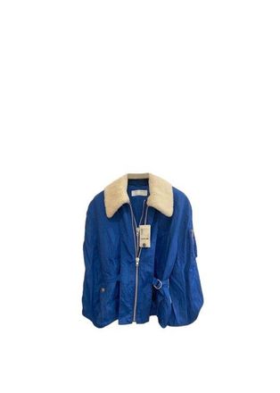 Helmut Lang Cobalt Blue Shearling Trimmed Shell Jacket Size S